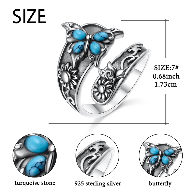Alphm Butterfly Spoon Turquoise Ring for Women S925 Sterling Silver