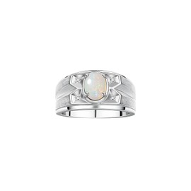 Rylos Men's Rings Sterling Silver Rings Classic Designer Style 8X6MM Oval Gemstone & Diamond Ring Opal October Birthstone Rings For Men Size 9