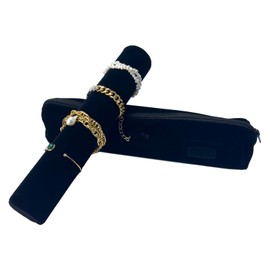 UnionPlus Velvet Jewelry Roll Bag for Brackets Bangles Watches, Great Jewelry Organizer for Travel, Black