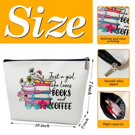 Ythuil Books Gifts Makeup Bag, Just A Girl Who Loves Books and Coffee, Readers Cosmetic Bag for Purse, Reading Gifts for Readers, Lovers, Women, Besties