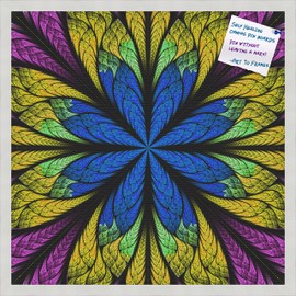 PinPix decorative pin cork bulletin board made from self-healing canvas, Fractal Psychedelic Flower printed at 24x24 Inches and framed in Satin White Frame(WOM59504)