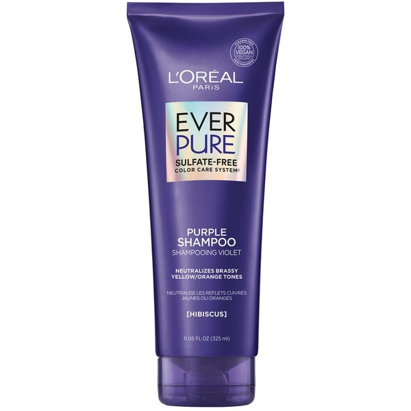 L'Oreal Paris EverPure Sulfate Free Brass Toning Purple Shampoo for Blonde, Bleached, Silver, or Brown Highlighted Hair, 11 Fl; Oz (Packaging May Vary)