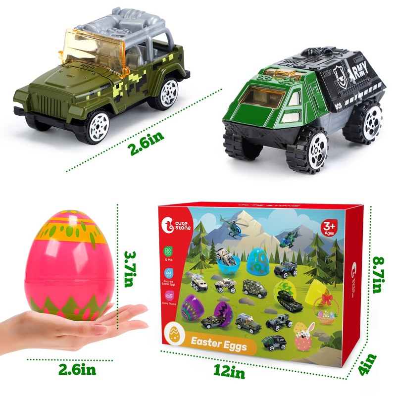 CUTE STONE 12 Pack Filled Easter Eggs with Alloy Army