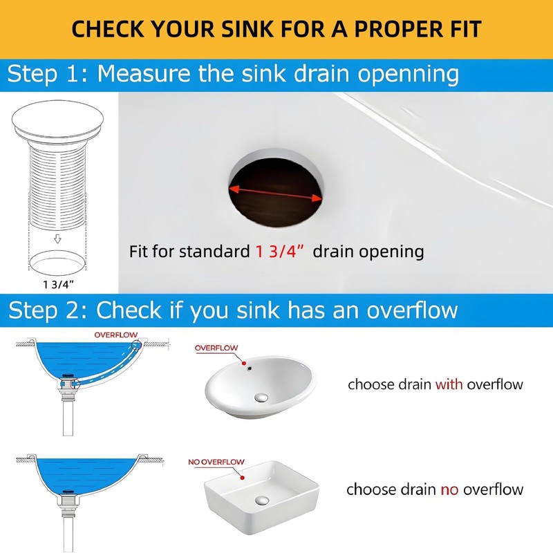 Yodel Faucet Bathroom Sink Drain with Overflow - Big Cap