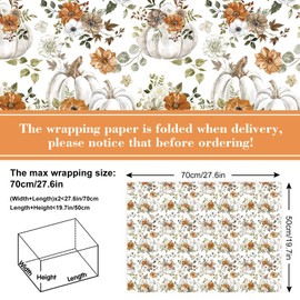 Generic AnyDesign 6 Sheets Fall Pumpkin Wrapping Paper - Not Roll - Watercolor Pumpkin Gift Wrap Paper Folded Flat Autumn Decorative DIY Craft Paper for Thanksgiving Wedding Party Supplies
