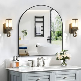 FORBATH Arched Mirror 36x40 Inch, Black Arched Mirror Wall Mounted Modern Black Aluminum Frame Decor Large Dresser Mirror for Bedroom Living Room Entryway, Hanging or Leaning Against Wall