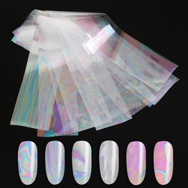 HYWWPFLAY 10 Sheets Aurora Nail Foils Transfer Nail Art, Clear Colorful Laser Glass Series Nails Transfer Paper, Holographic Nail Foil Stickers, Manicure Design for DIY Nails Decoration