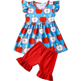 DACSOIT Toddler Girls Back to School Pencil Outfits Set Ruffle T-Shirt Dress and Pants Outfit Set 5-6Y