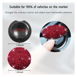 Dickno Bling Car Push to Start Button Cover, Anti Scratch Ignition Button Protective Cap, Crystal Rhinestone Engine Button Sticker, Universal Auto Interior Decor Accessories (Red)