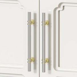 Rergy Cabinet Handles Drawer Pulls and Knobs, 10Pack Brushed Nickel and Gold 3-3/4inch Hole Center, Kitchen Hardware for Dresser Handle Zinc Alloy Furniture Pull