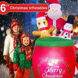 6 FT Christmas Inflatables Outdoor Decoration, Santa Claus Snowman Gingerbread Man in Xmas Mug for Outdoor Christmas Decorations