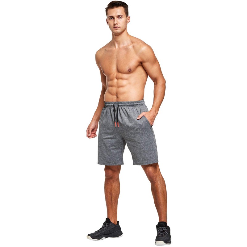 JustSun Men's Sports Shorts with Zip Lightweight Stretch Fabric, gray,