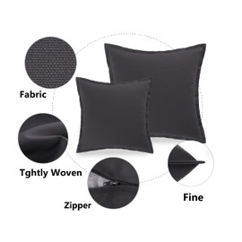 Adam Home Set of 4 Cotton Cushion Covers 16x16 Square Solid Colour Sofa Cushion covers with Zip Closure for Office,Car,Couch,Living Room,Bedroom Décor (Pack of 4, Dark Grey)