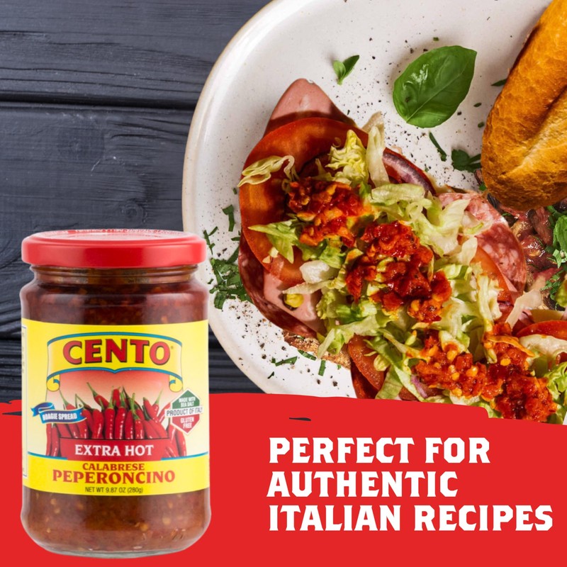 Cento Extra Hot Calabrese Peperoncino Spread, 9.87 Oz, Spicy Italian