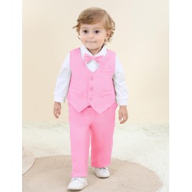A&J DESIGN Baby Boy Pink Outfit Easter Infant Wedding Valentines Gentleman Formal Dress Suit 9-12 Months