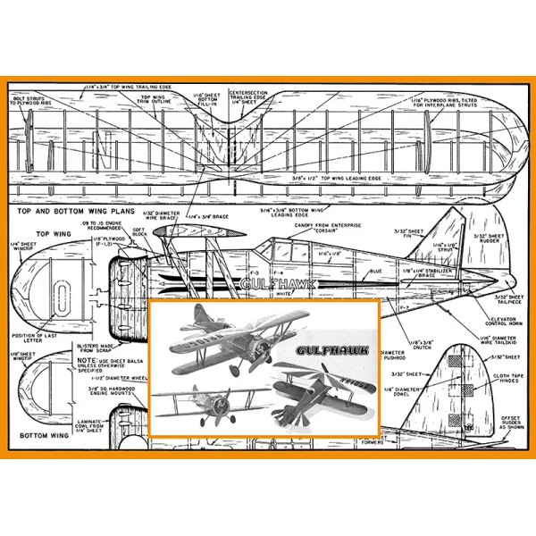 Unbranded Model Airplane Plans (UC): Gulfhawk Scale 24" Wingspan for
