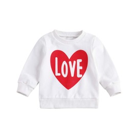 Valentines Day Sweatshirt Toddler Baby Girl Valentines Day Outfit Heart Pullover Sweater Shirt Tops Casual Clothes (D-Love Red Heart White,4-5T)