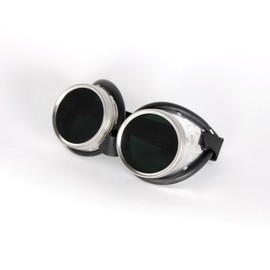 GSF Welding Goggles Screw Ring with Leather Beads, DIN Filter Level 5, Screw Ring Glasses Silver/Green Glass