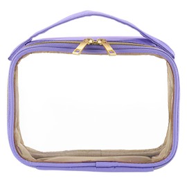 HARFINGTON Clear Toiletry Bag PVC Large Waterproof Transparent Makeup Bag with Handle & Zipper for Travel Carry on Airport Airline Christmas Gifts, Purple