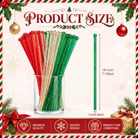 100 Pcs Plastic Swizzle Sticks Ball Head Stir Stick, Red,Green,Gold