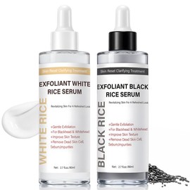 Black White Rice Exfoliant, 2pc Soft Gentle Rice Peel Exfoliating Shot Ampoule for Face Body Deep Cleansing Shot Dead Skin Peeling Serum for Pore Minimizing & Deep Hydration All Skin for Men Women