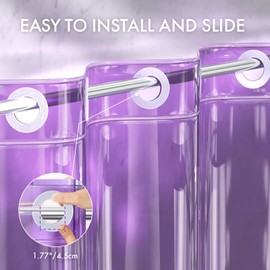AmazerBath No Hook Shower Curtain and Liner 3-in-1, 8G Luxury Heavy Duty Clear Purple No Hook Shower Curtain Liner, 72x75 Cute EVA Bathroom Weighted Plastic Shower Curtain with 3 Heavyweight Stones