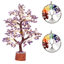 YUVDIPR Amethyst Gem Tree Buddha Artificial Bonsai Home Décor Reiki Healing Chakra Office Desk Decoration Good Luck Gift Strength Spiritual Crystal Wealth Prosperity Fortune Room Kitchen Feng Shui