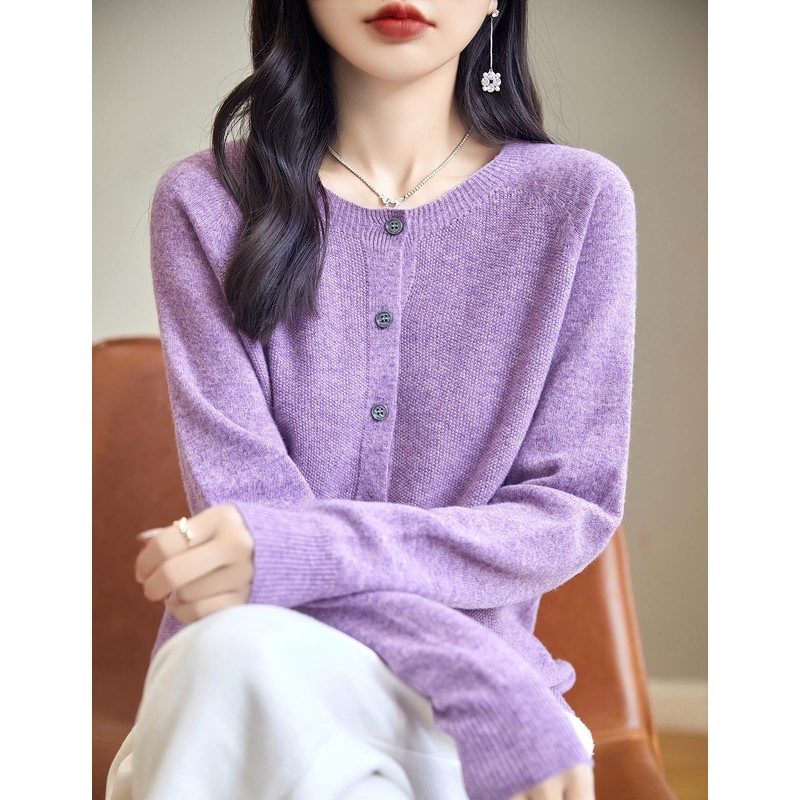 Chanyarn Women's Crew Neck 100% Merino Wool Cardigans 2024 Spring