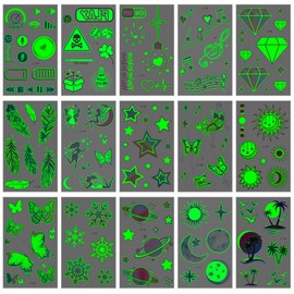 AUXSOUL 15 Sheets Luminous Tattoos for Children, Luminous Butterfly Children's Tattoos Boys Girls Temporary Tattoos Glow in the Dark Children's Tattoos for Children Gifts