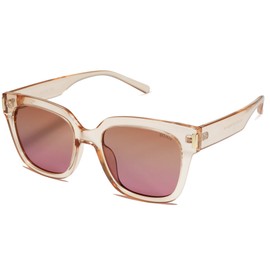 SOJOS Polarized Sunglasses for Women Men Trendy Square Glasses SJ2149 with Crystal Light Brown Frame/Gradient Brown&Pink Lens