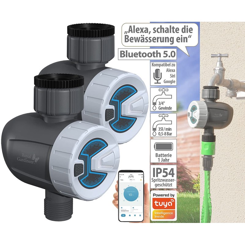 Royal Gardineer Bluetooth Solenoid Valve: Set of 2 Smart Programmable