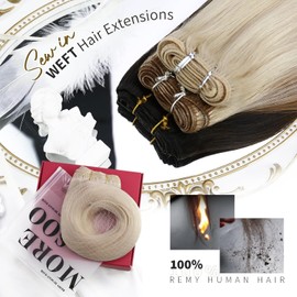 Moresoo Weft Human Hair 18 Inch Hair Weft Sew in Extensions Colored #60 Blonde Hair Extensions Sew in Weave Bundles Weave in Wefts Straight 100 Gram Double Weft Hair Extensions