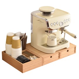 KIRIGEN Wood Coffee Station Organizer Coffee Bar Accessories Storage Organizer Coffee and Tea Condiment Storage Organizer Coffee Pod Holder with Drawers Natural (KFJTZ-NA)