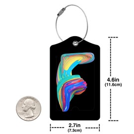 2 Pack Initial Luggage Tag for Suitcase, Colored Letter Unique Leather Bag Tags Identifiers Privacy Cover ID Label with Durable Steel Loop for Women Men Kids Girls Travel, Letter F