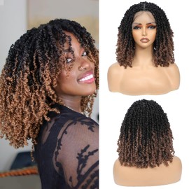 12-Inch Pre-looped Yanky Twists Full lace Braided Wigs for Black Women Ombre Brown Bohemian Spring Twists Hair Passion Twist Wigs with Curls Synthetic Marleybob Crochet Braids Hair Wigs 1B/30