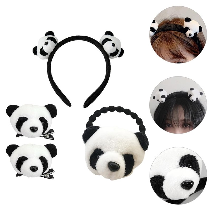 4Pcs Adorable Panda Diadema Pinza para El Cabello Atractivos Accesorios