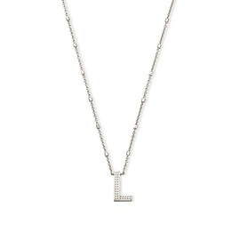 Kendra Scott Letter L Pendant Necklace for Women, Fashion Jewelry, Rhodium-Plated Brass, Rhodium Metal, Letter L