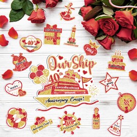 40th Anniversary Cruise Door Magnets Decorations Red Gold Happy 40th Anniversary Cruise Ship Door Decor Magnetic for Married in 1984 Men Women Wedding Party Refrigerator Fridge Car Kitchen Garage