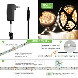 RAYZEEK Wireless Motion Activated LED Strip Lights,19.7FT LED Strip Lights with Power Adapter,RF Wireless Motion Sensor Control Dimmer,Timing,Warm White (1×Controller+2×Motion Sensor)