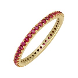 GOURIK Yellow Gold Plated Stackable Lab Created Ruby Ring for Women - Dainty Comfort Fit Non-Tarnishing Thin Band for Stacking - Light Weight Trendy Wedding Eternity Band Size 7.5 - Gifts for Her