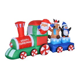 7 Foot Long Lighted Christmas Inflatable Santa Claus Reindeer Penguin on Train Indoor Outdoor Garden Yard Party Prop Decoration