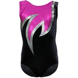 Java Special Velvet & Glitter Lycra Short Sleeve Gymnastics Leotard, Velvet black - pink