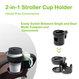 Lusinus Stroller Cup Holder Compatible with YOYO/YOYO2/YOYO3 – 2-in-1 Adjustable Double Cup Holder with 360° Rotating Clamp – Fits Baby Bottles, Coffee Cups, Travel Mugs