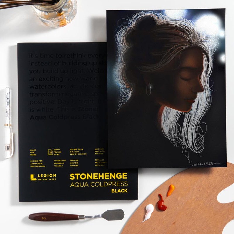 Stonehenge Aqua Almohadilla negra, 150 hojas, Coldpress, 18 x 17
