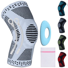 360 RELIEF - Compression Knee Brace with Patella Gel Pad and Side Stabilizers | Supports for Joint Comfort, Sports and Running, for Women and Men | Large, Grey with Mesh Laundry Bag