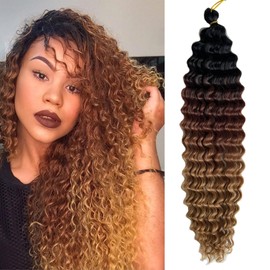 Paraglame Ocean Wave Crochet Hair Ombre Brown Curly Braiding Hair 18 Inch Deep Wave Braiding Hair for Bohemian Knotless Braids Water Wave Braiding Hair for Women (18 Inch, 1B/30/27#)