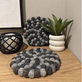100% Wool Trivet, Eco-Friendly, Heat-Resistant Pot and Pan Protector | Unique Home Accessory for Table & Countertop | Handmade in Nepal | 22cm / 8.66in (Set of 2) (Dark)