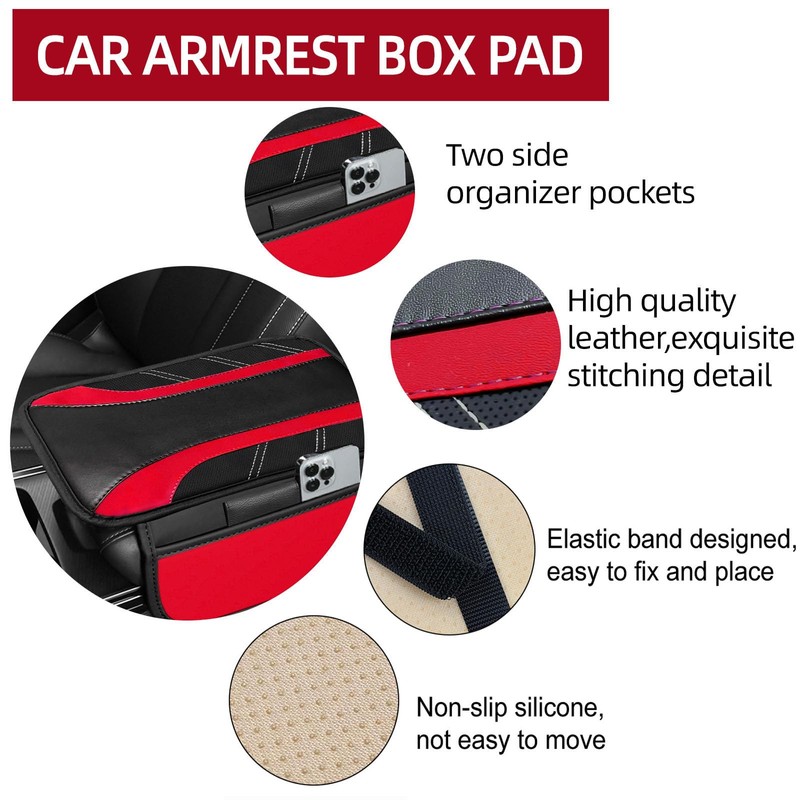 NBTEPEM 6 Pcs Red Car Accessories Set, Sport Leather Steering