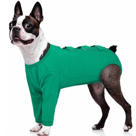 Kuoser Dog Postoperative Wear Forefoot Recovery Clothes Long Sleeve Velcro Easy to Put on and Take Off Adjustable Soft Breathable Elastic Solid Color Green M