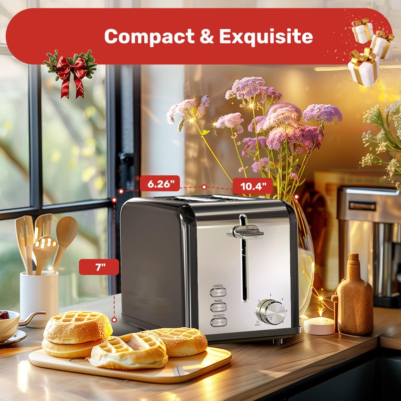 YSSOA Stainless Steel Toaster 2 Slice with Extra Wide Slot